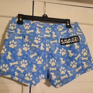 Blue dog themed savage barbell shorts